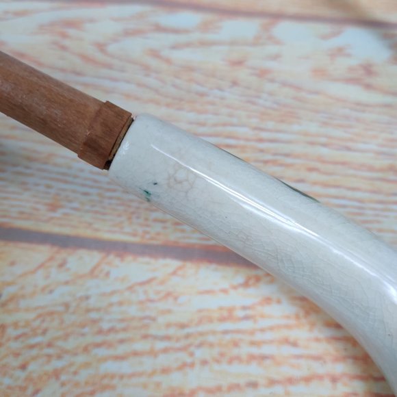 Vintage Salad Serving Set Spoon Fork Wood Ceramic Handle Handpainted Turnip - Picture 6 of 7